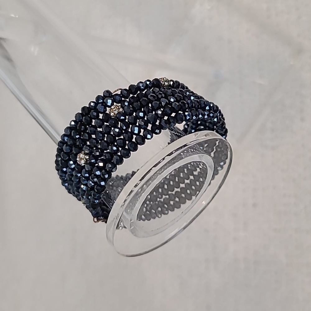 Versona Coil & Stretch Glass Beads/Rhinestone Bracelets in Morning Fog & Gray